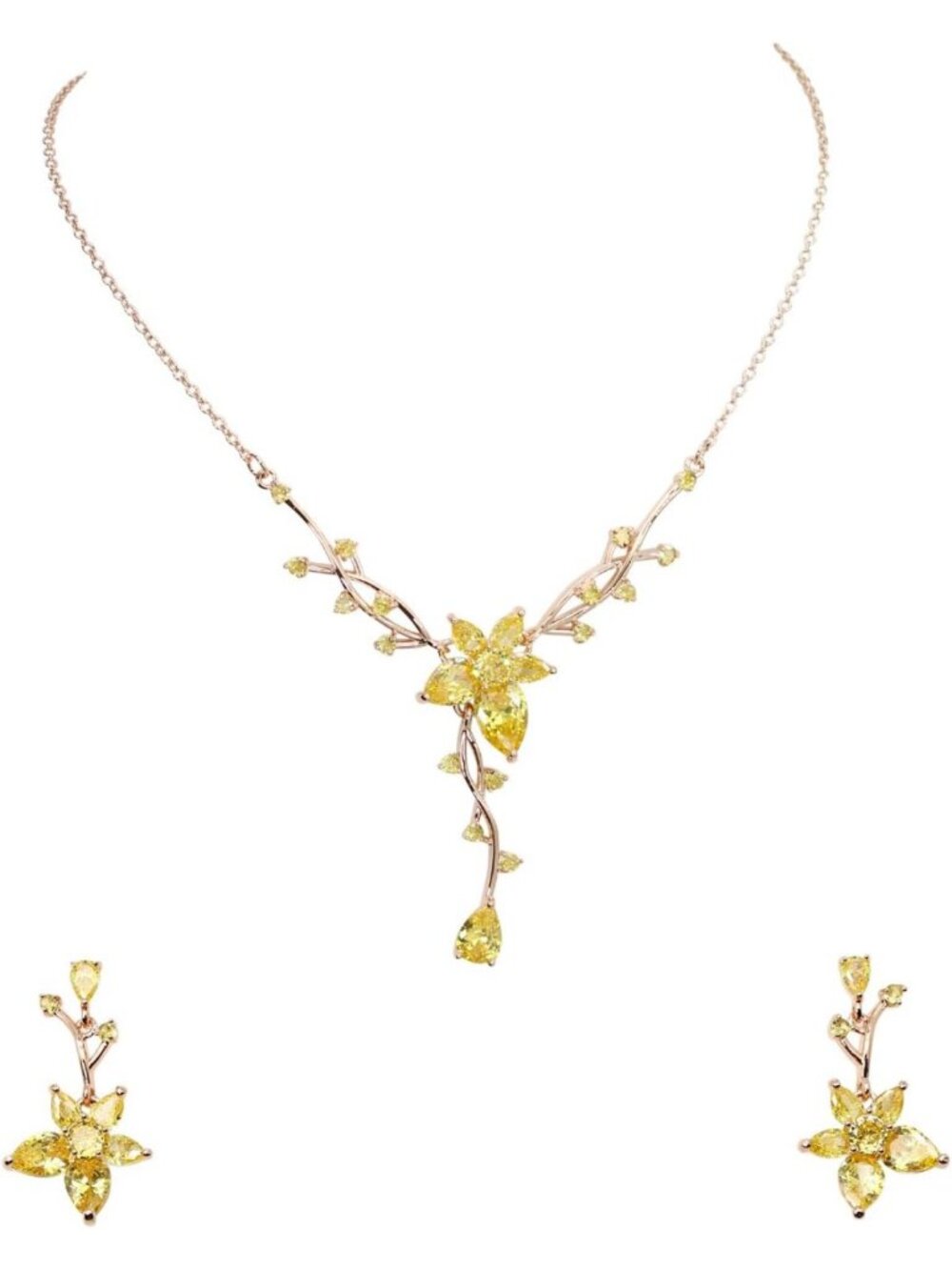 Stunning CZ Crystal Floral Necklace & Earrings Set - Elegant Jewelry Gift
